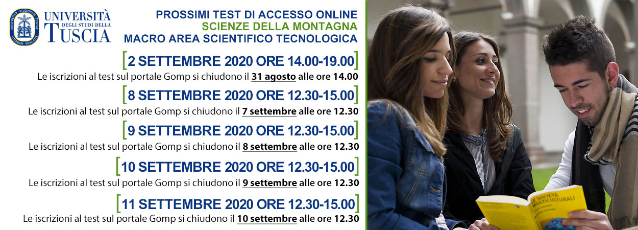 UNITUS • SCIENZE DELLA MONTAGNA - MACROAREA SCIENTIFICA: PROSSIMI TEST DI ACCESSO ONLINE