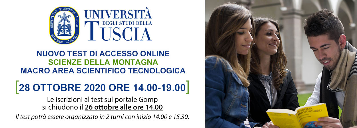 Unitus • Scienze della Montagna - Macroarea Scientifica: prossimo Test di Accesso online mercoledì 28 ottobre 2020