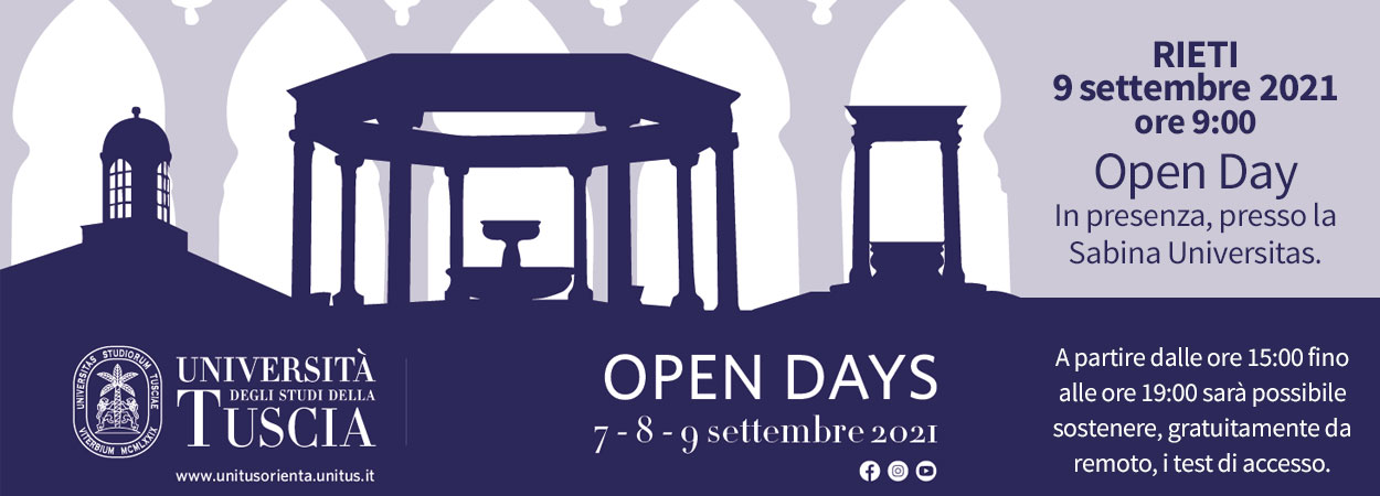 In arrivo gli Open Days dell'Università degli Studi della Tuscia, dal 7 al 9 settembre 2021