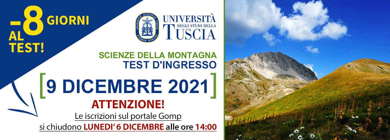 Unitus | Ultimi giorni per iscriversi al test di accesso al corso di laurea in Scienze della Montagna