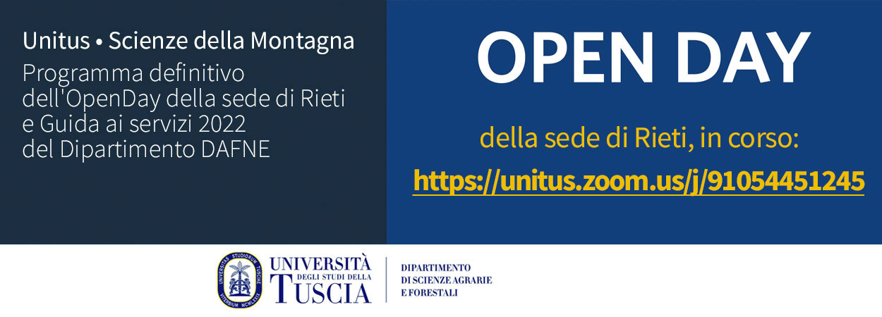 Unitus • Scienze della Montagna | Programma definitivo dell'OpenDay della sede di Rieti e Guida ai servizi del Dipartimento DAFNE 