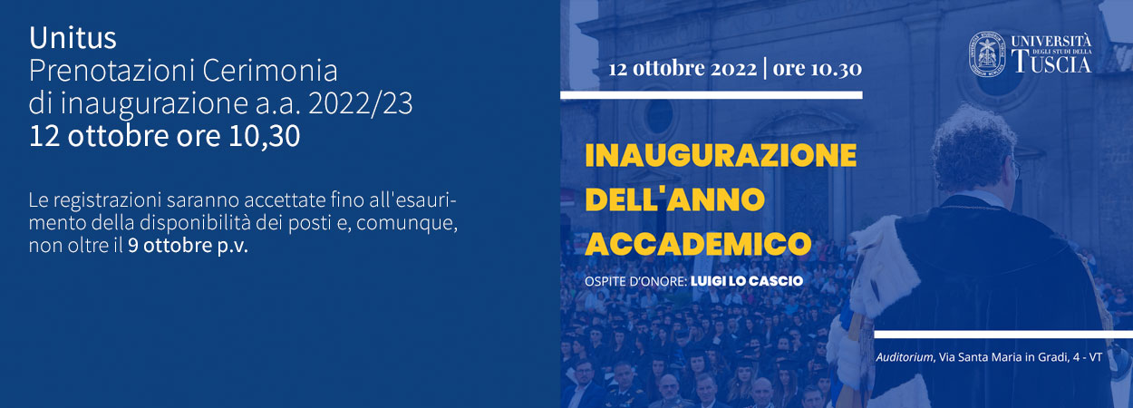 Unitus | Prenotazioni Cerimonia di inaugurazione a.a. 2022/23 - 12 ottobre ore 10,30