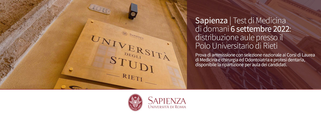 Sapienza | Test di Medicina: distribuzione aule presso il Polo Universitario di Rieti Sabina Universitas