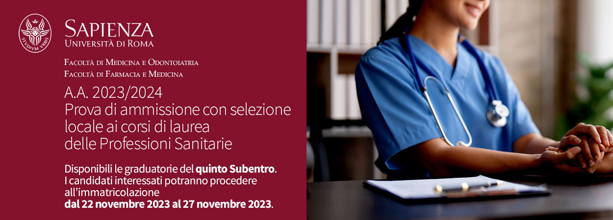 Prova di ammissione con selezione locale ai corsi di laurea delle Professioni Sanitarie | Graduatorie V Subentro