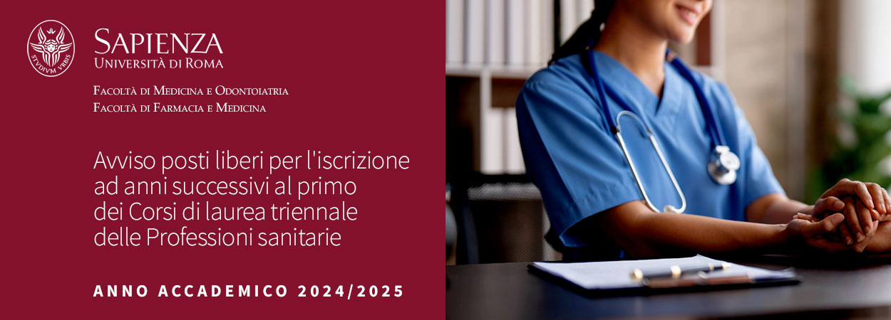 Sapienza | Avviso posti liberi per l'iscrizione ad anni successivi al primo dei Corsi di laurea triennale delle Professioni sanitarie a.a. 2024-2025