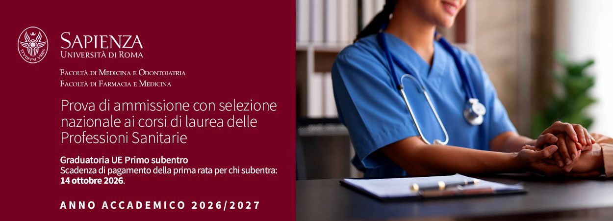 Sapienza | Prova di ammissione con selezione nazionale ai corsi di laurea delle Professioni Sanitarie - Graduatoria UE Primo subentro • A.A. 2026/2027
