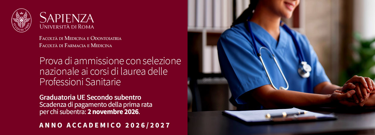 Sapienza | Prova di ammissione con selezione nazionale ai corsi di laurea delle Professioni Sanitarie - Graduatoria UE Secondo subentro • A.A. 2026/2027