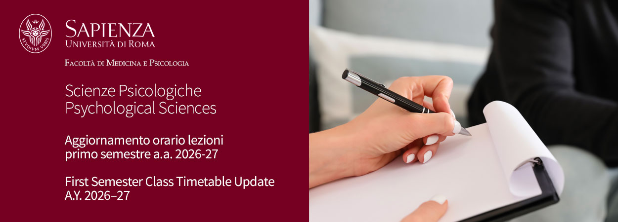Scienze Psicologiche • Psychological Sciences | Aggiornamento orario lezioni primo semestre a.a. 2026-27 • First Semester Class Timetable Update – A.Y. 2026-27