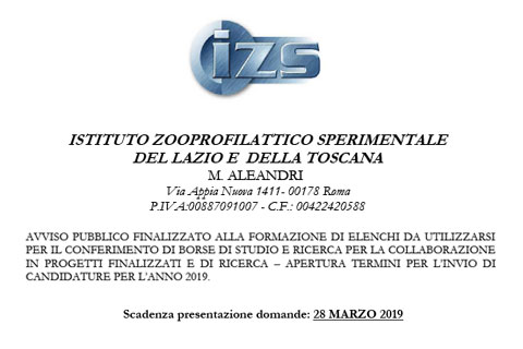 Borse di Studio Istituto Zooprofilattico Sperimentale (I.Z.S.) del Lazio e della Toscana