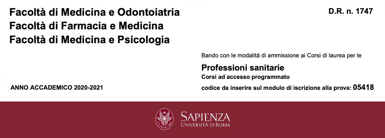 Sapienza | Bando con le modalità di ammissione ai Corsi di laurea per le Professioni sanitarie • ANNO ACCADEMICO 2020-2021