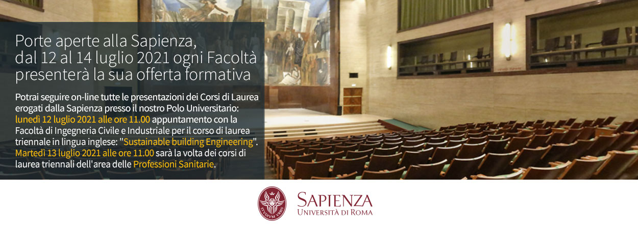 Porte aperte alla Sapienza, dal 12 al 14 luglio 2021 ogni Facoltà presenterà la sua offerta formativa
