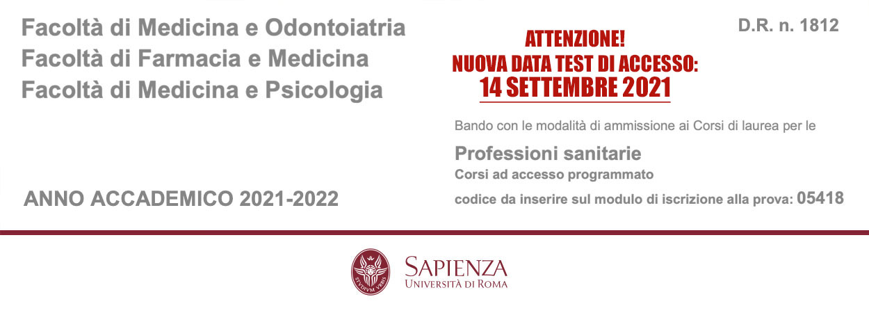 Sapienza | Bando con le modalità di ammissione ai Corsi di laurea per le Professioni sanitarie • Anno Accademico 2021-2022