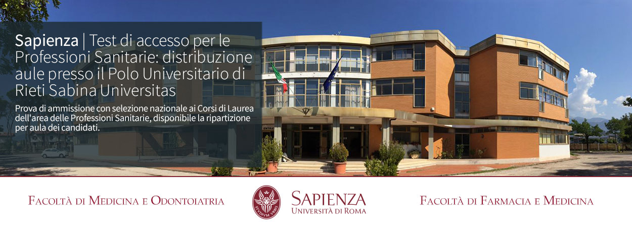 Sapienza | Test di accesso per le Professioni Sanitarie: distribuzione aule presso il Polo Universitario di Rieti Sabina Universitas