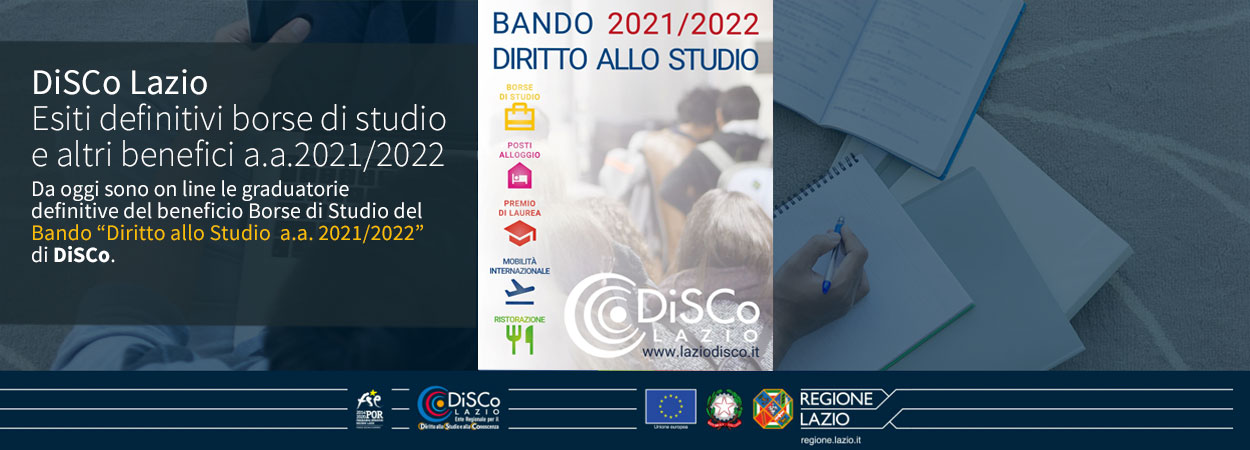 DiSCo Lazio | Esiti definitivi borse di studio e altri benefici a.a.2021/2022