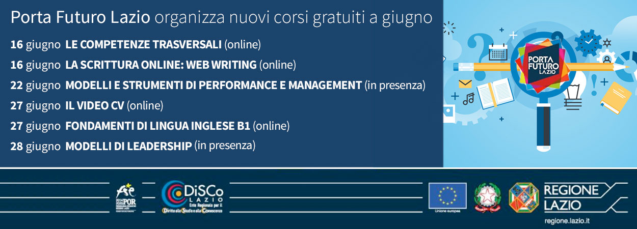 Porta Futuro Lazio organizza nuovi corsi gratuiti a giugno
