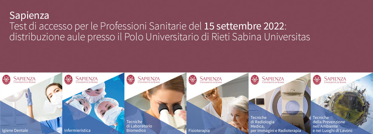Sapienza | Test di accesso per le Professioni Sanitarie del 15 settembre 2022: distribuzione aule presso il Polo Universitario di Rieti Sabina Universitas