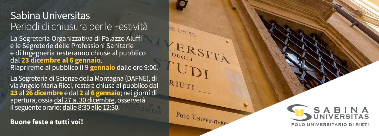 Sabina Universitas | Periodi di chiusura per le Festività