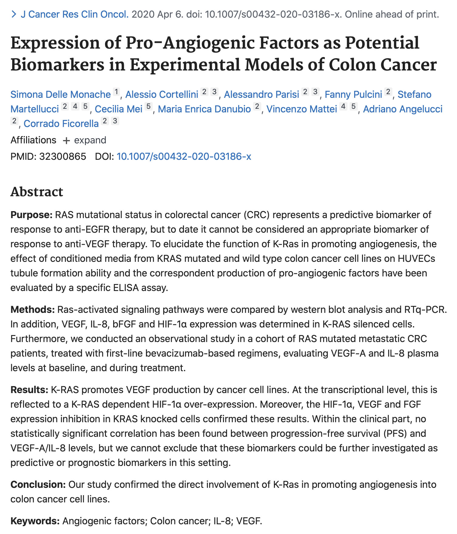 “Expression of pro-angiogenic factors as potential biomarkers in experimental models of colon cancer